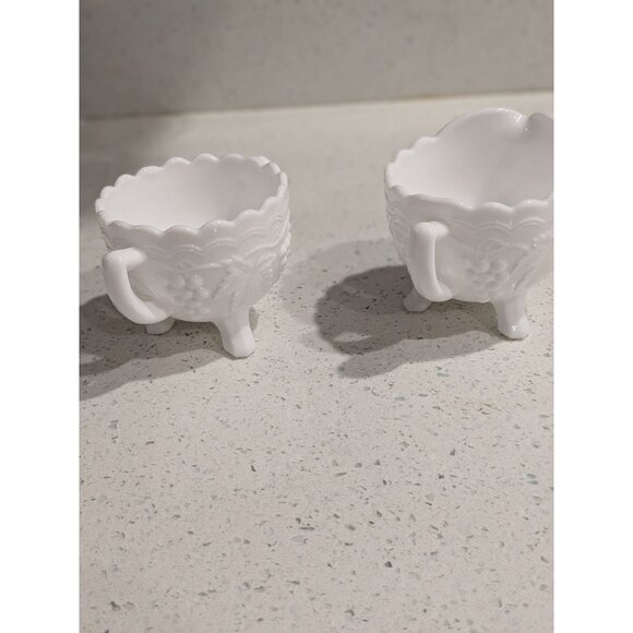 Imperial Glass Milk Glass Cream & Sugar Set With Grape Pattern - Picture 4 of 11